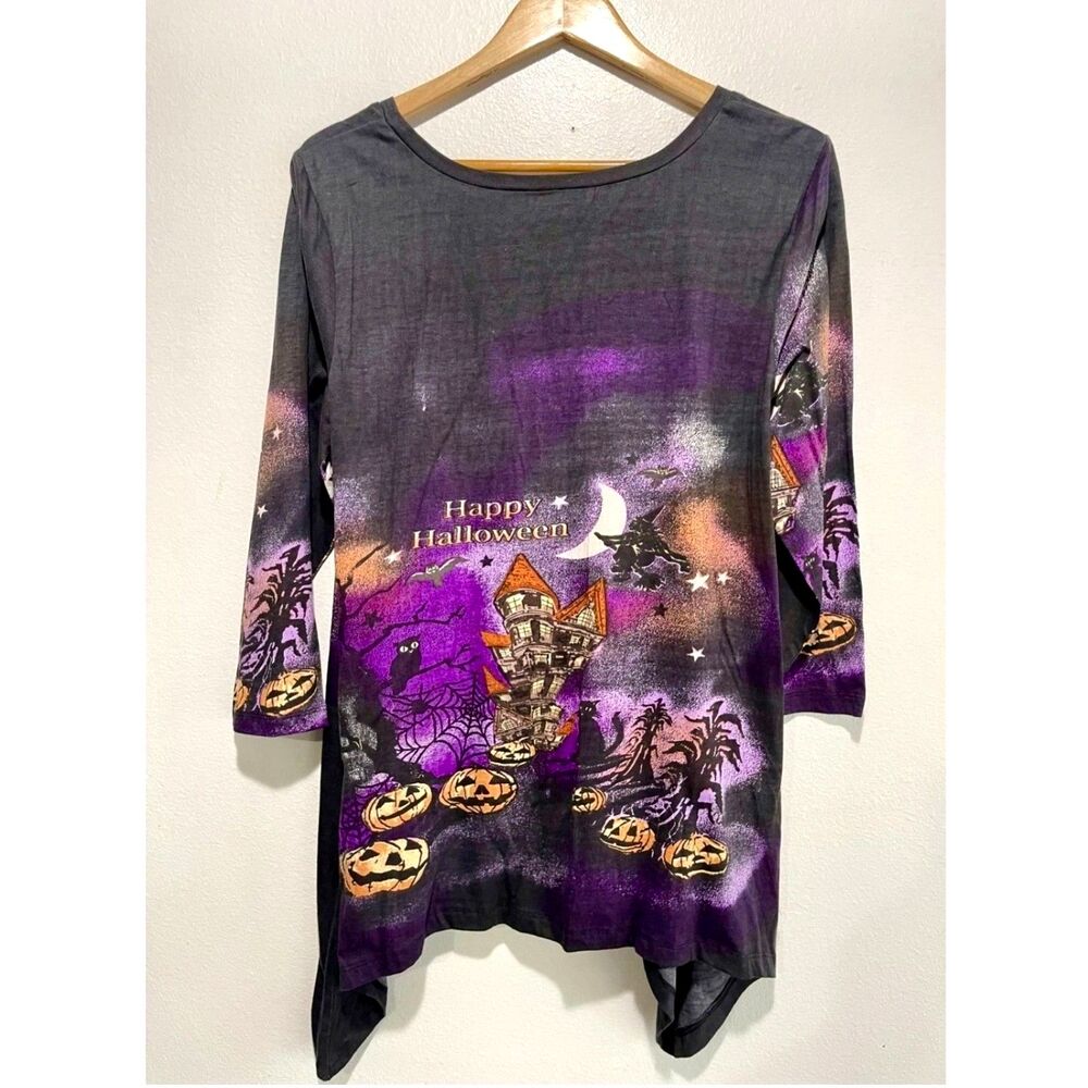 Collections ETC grafic t shirt halloween purple cats fall boo night women L New